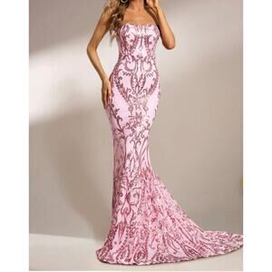 Pink Sequined Mermaid Evening Gown Size M Prom Pageant Ethereal Fairy Miss Ord